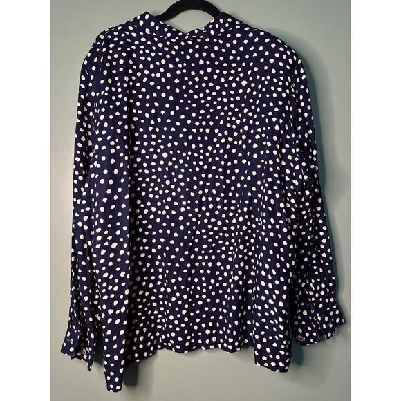 Kathy Lee 24W Navy Ivory Polka Dot Blouse Cottagecore Academia Y2K Vintage retro - Picture 2 of 7